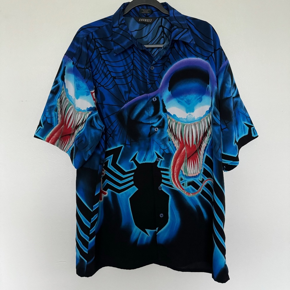 Vintage 2000 Changes Venom Shirt Mens XL Blue Marvel Comics AOP Button Up Y2K
